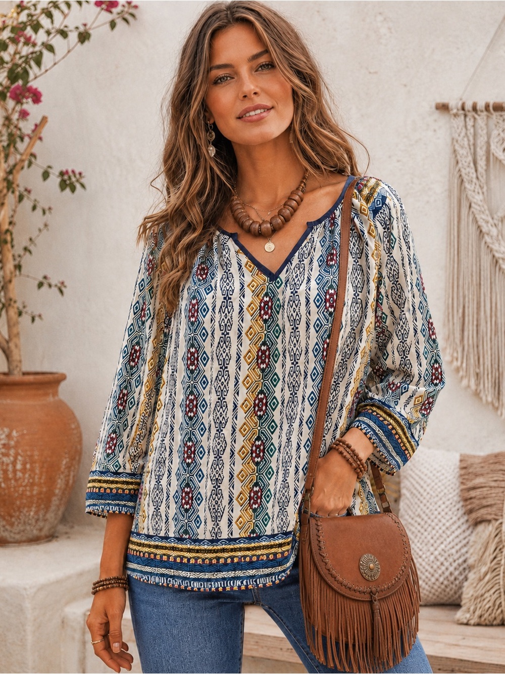 Pink Owl Apparel Boho Geometric Tunic Blouse – Size Small